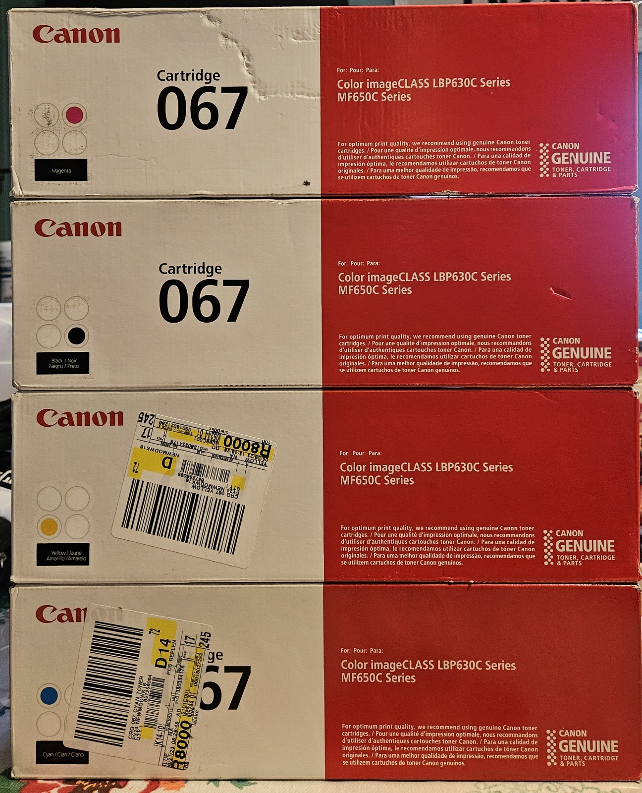 Canon 067 Toner Set BK/C/M/Y, Genuine, OEM,  4-Pack, Combo Pack Sealed