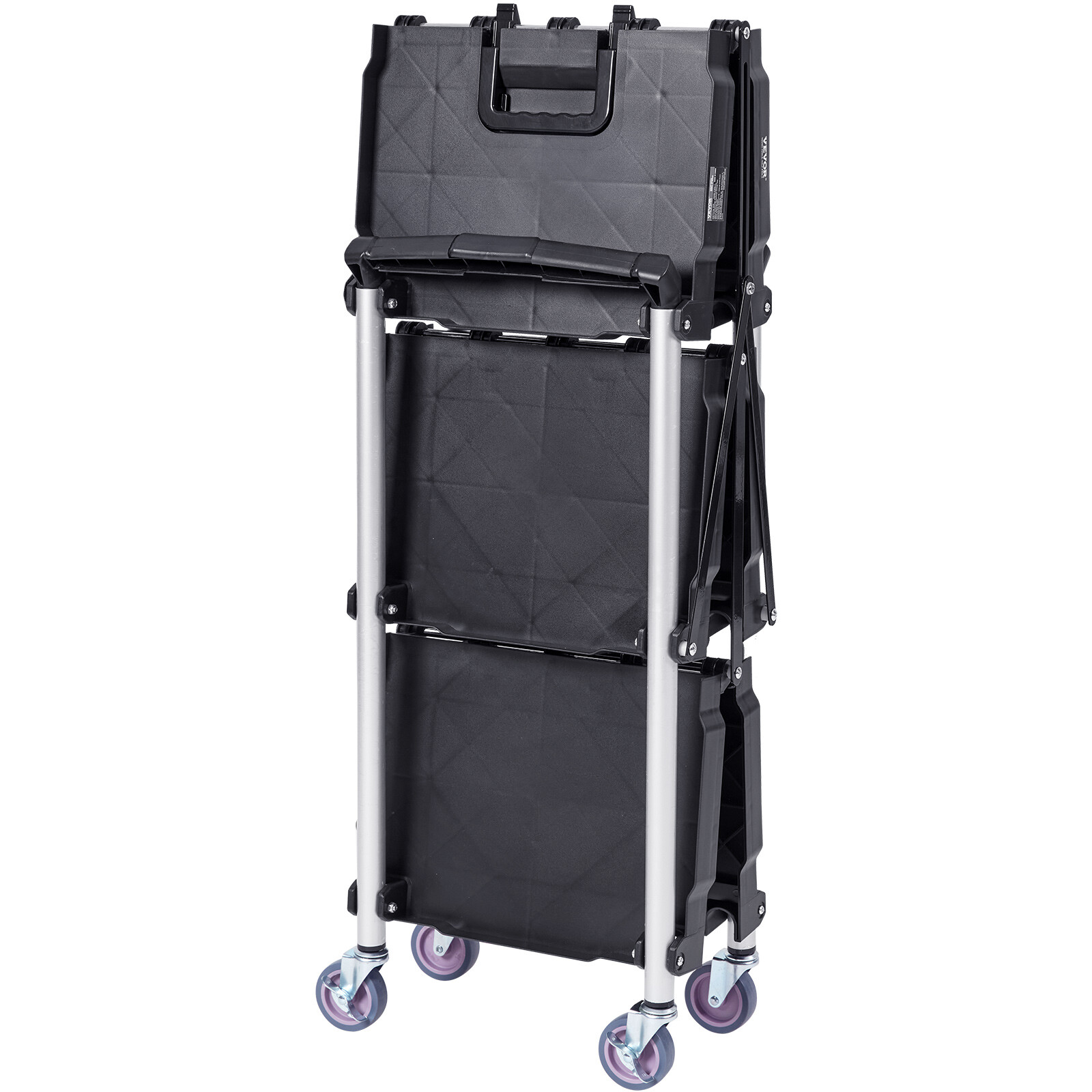 VEVOR Foldable Utility Service Cart 3 Shelf 165LBS with Swivel Lockable Wheels