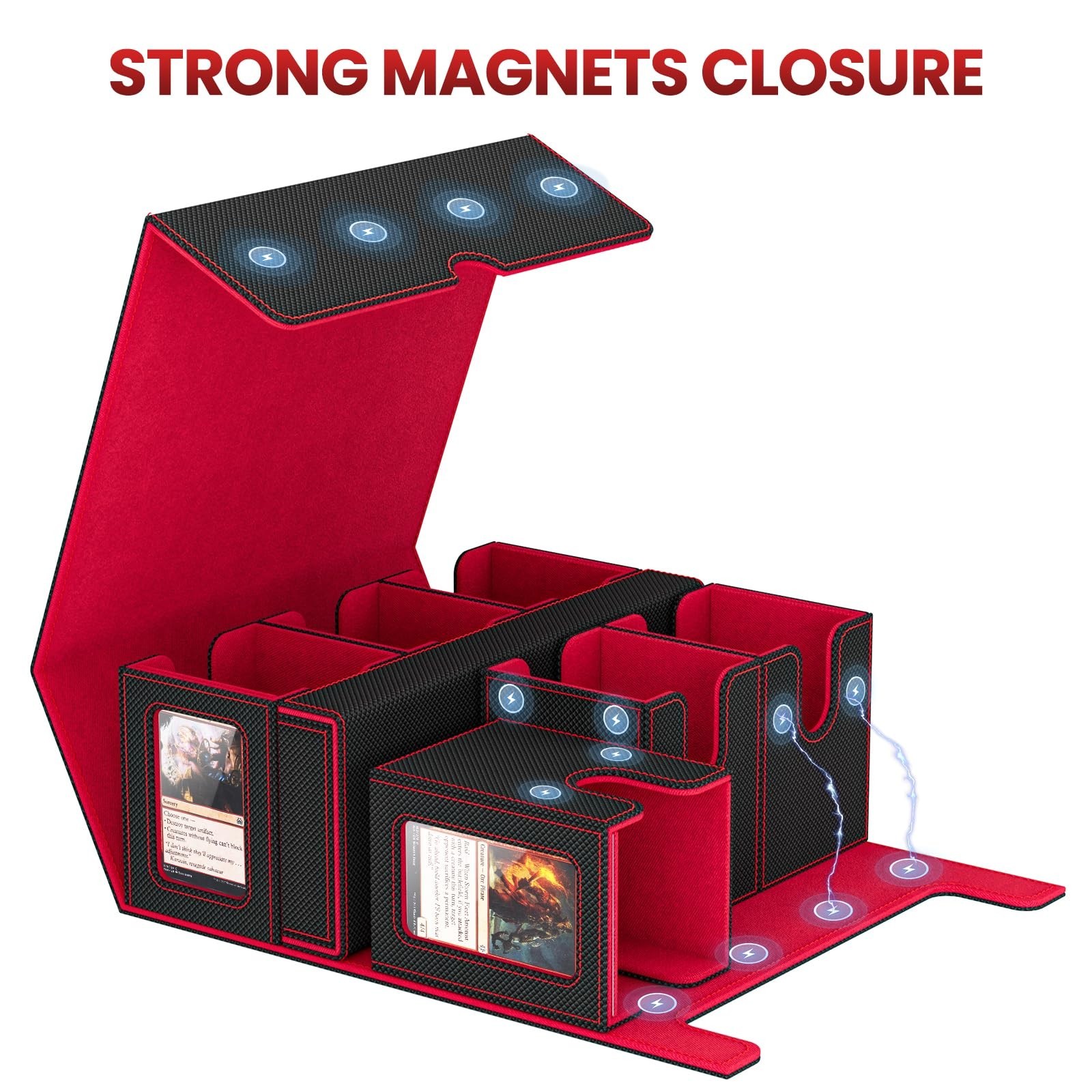 Card Deck Box for MTG with Commander Display, 7 In 1 Card Storage Box Fits 60...