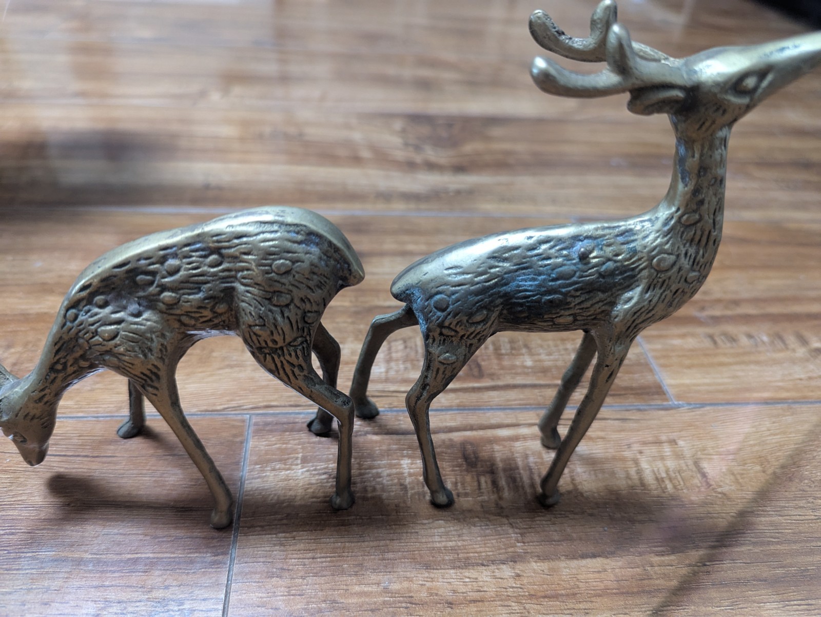 VTG Pair Brass Deer Figures Figurines Spotted Buck Doe MCM