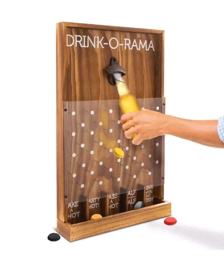 NEW Drink-O-Rama Bottle Opener Wooden Hanging Shot Plinko Party Game