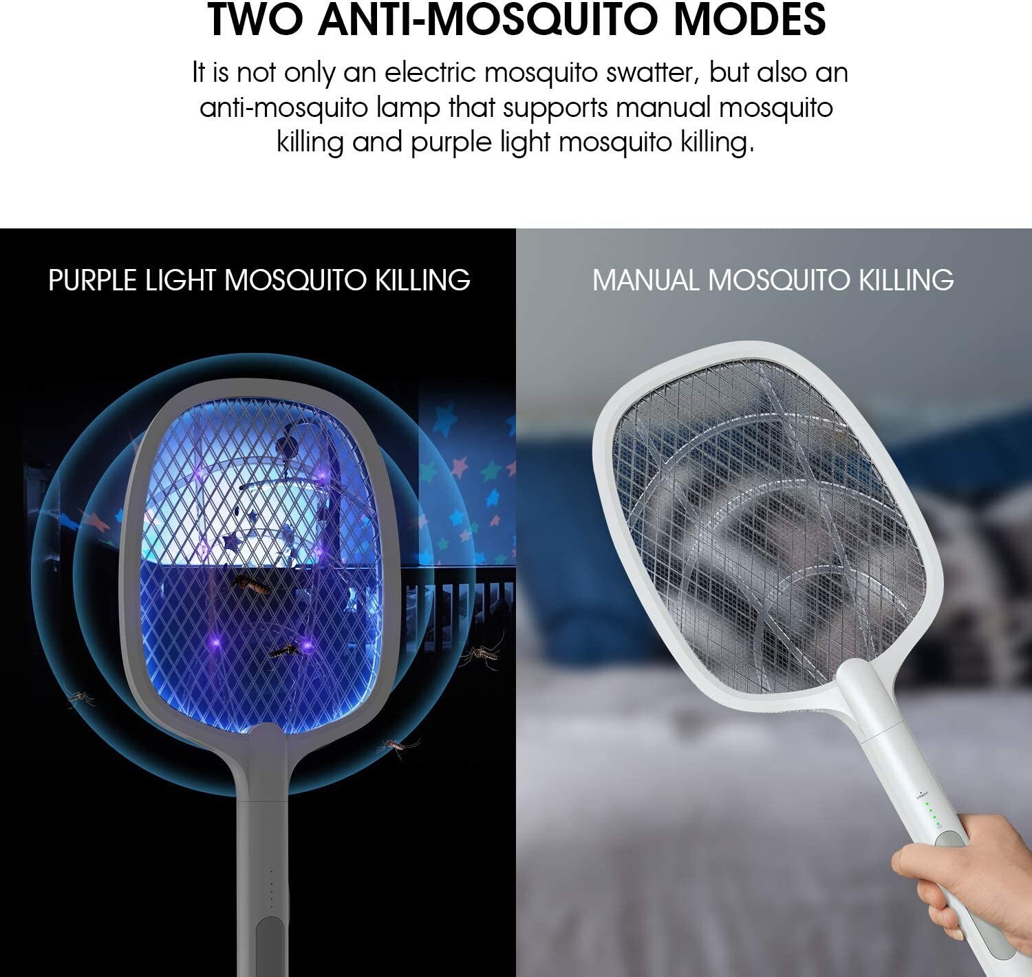 2-in-1 Electronic Mosquito Fly Bug Swatter Insect Killer Zapper Light Trap Lamp