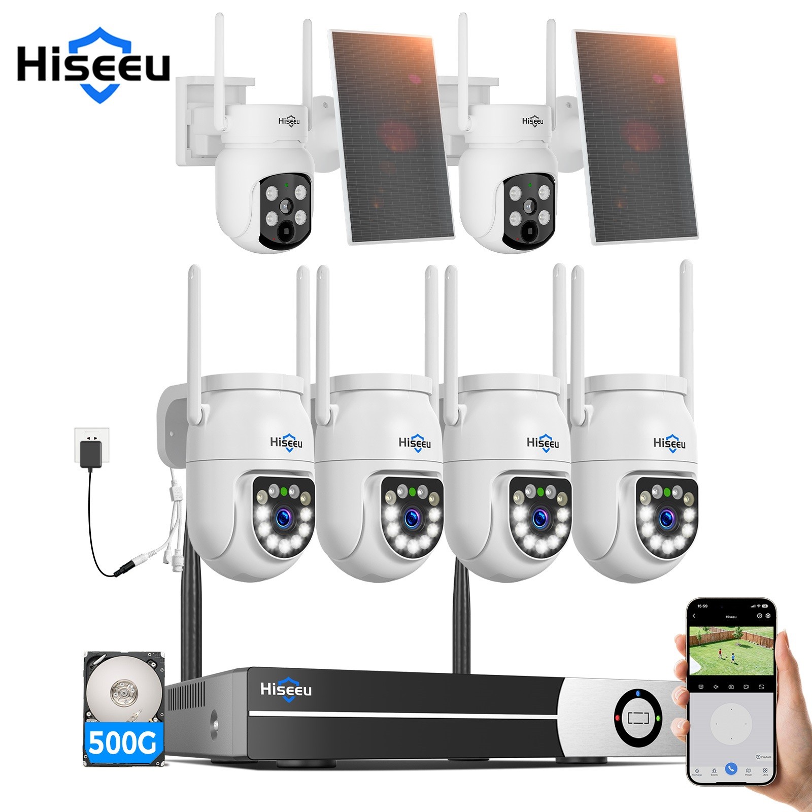 Hiseeu 3MP 16CH NVR Outdoor Wifi PTZ Security Camera System 2-Way Audio 500G HDD
