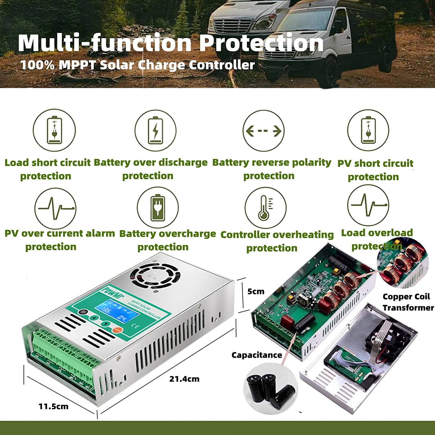 PowMr 60A MPPT Solar Panel Battery Charge Controller 12V/24/36/48V LCD Regulator