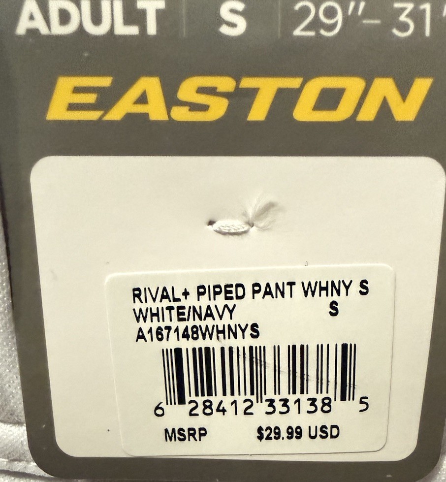 Easton Rivals Plus Men’s White With Navy Piping Full Length Baseball Pant NWT
