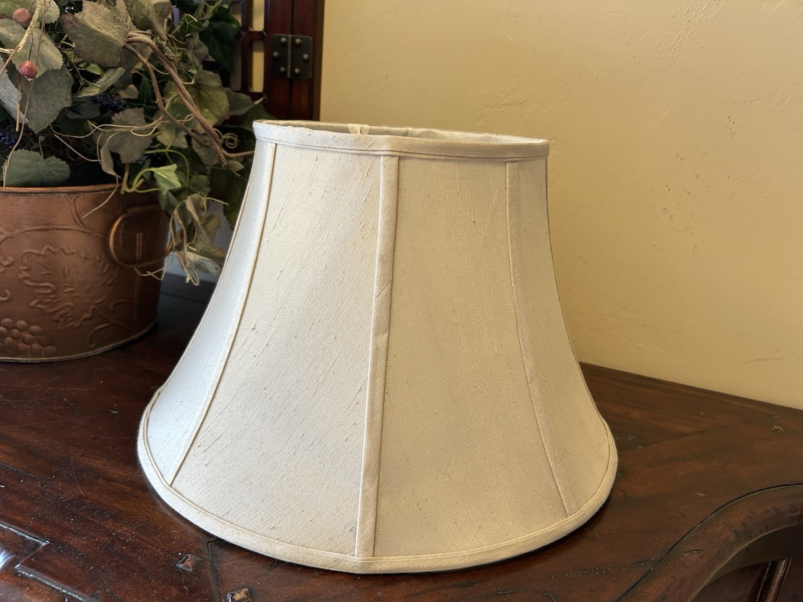 Octagonal Lined Raw  Silk  Bell Shaped Lamp Shade~16" base~10" tall