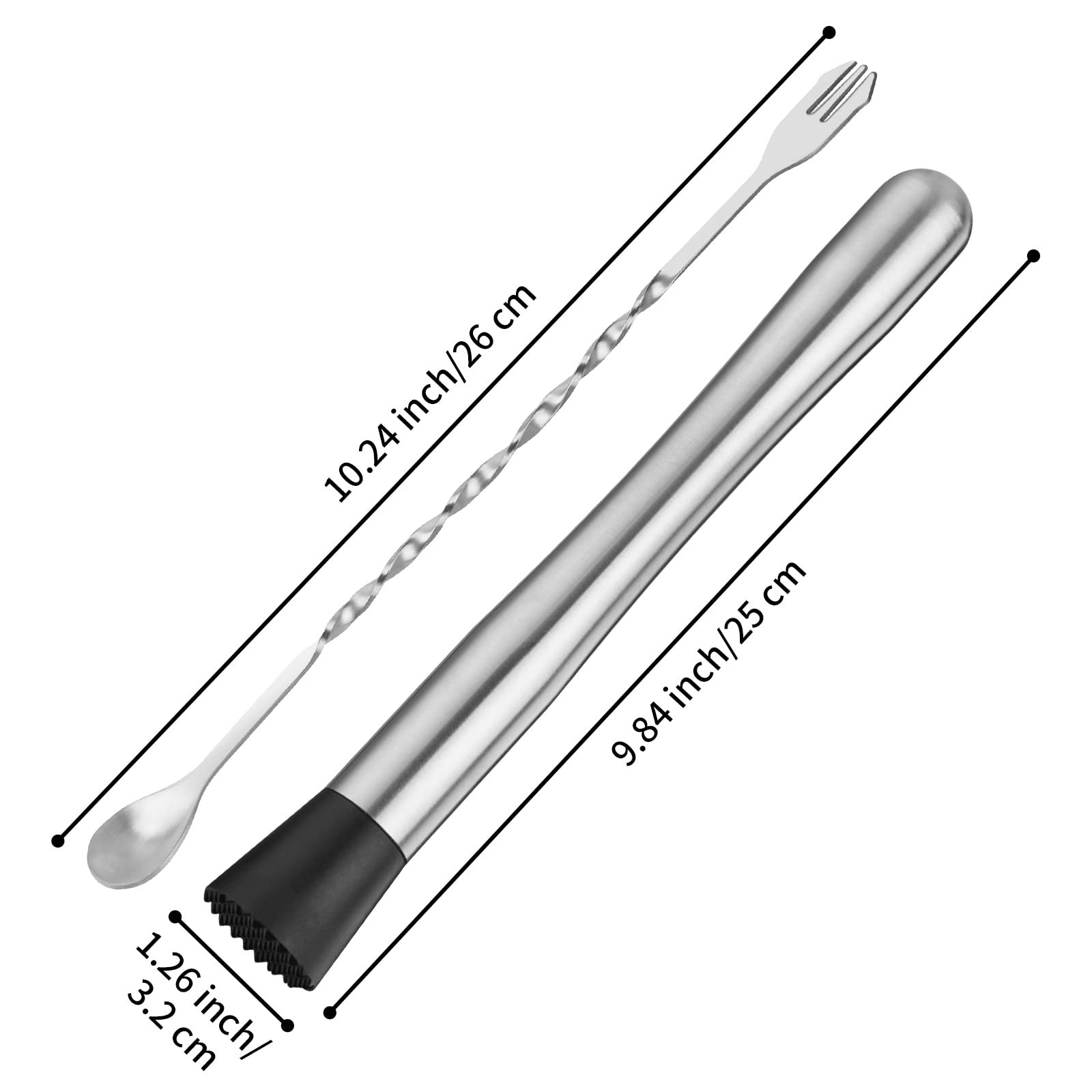 10 Muddler Cocktail Mixing Spoon Stainless Steel Stirrer for Mojitos Fruitdrinks