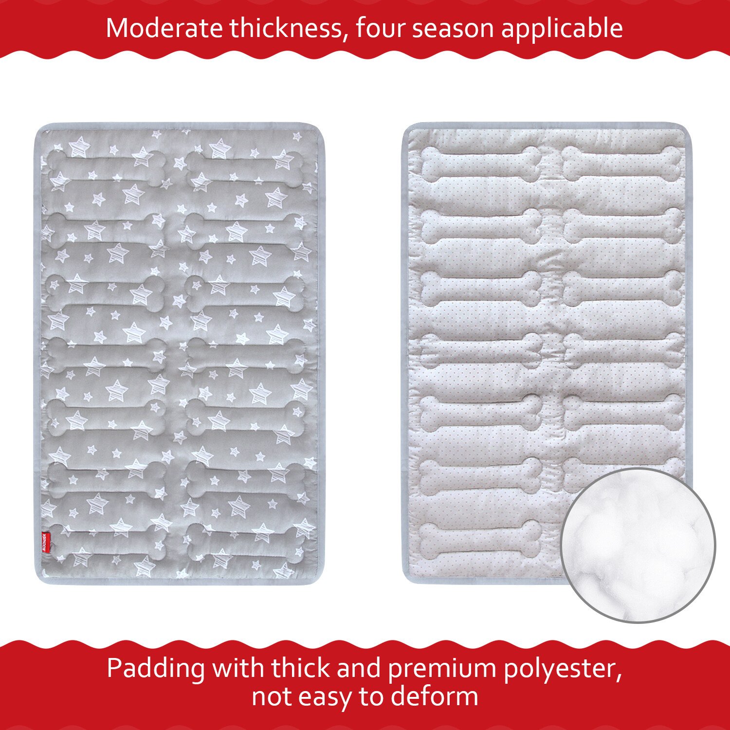 Dog Bed Mat with Cute Prints for Kennels Crates Beds Anti-Slip Bottom 3 Sizes