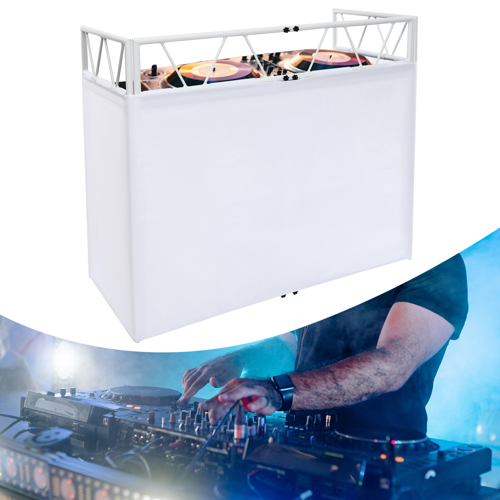 DJ Booth Portable DJ Facade Table Station Event Foldable Tabletop for Show Party