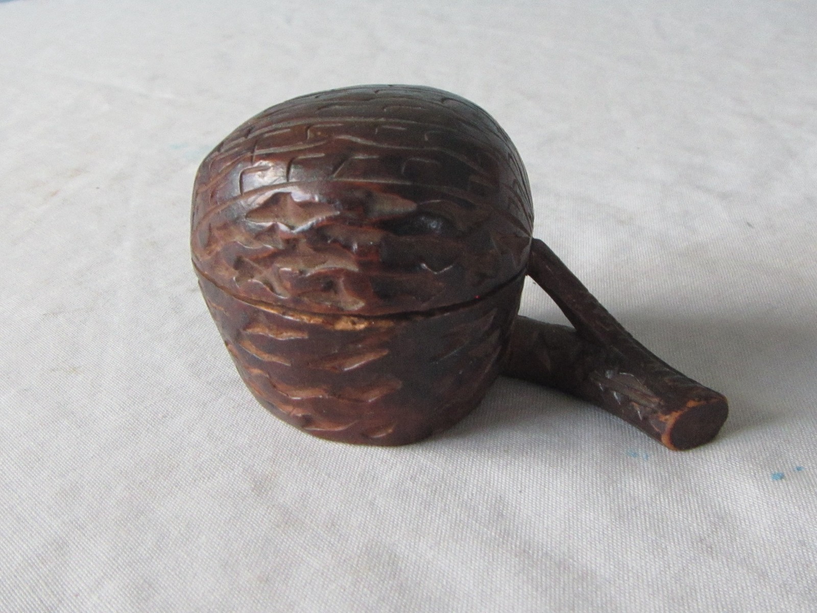 1890's German Black Forest Walnut carved hinged lid inkwell