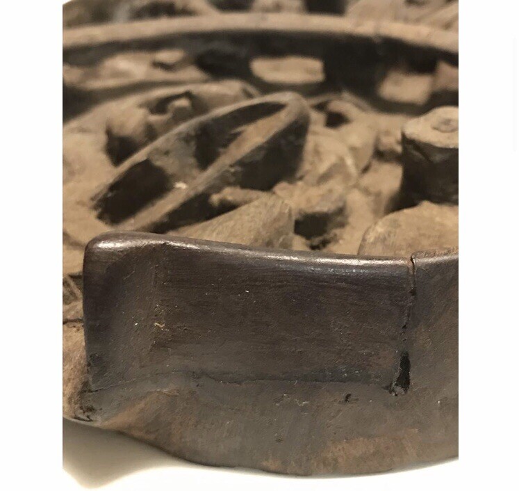 Antique African Carved Wood Fish Depicting Men Working Inside