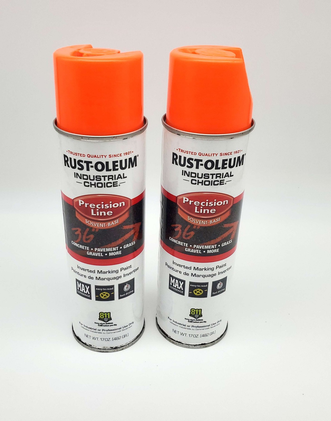 Rust-Oleum Inverted Marking Spray Paint Flourescent Orange 17oz Can Pack of 2