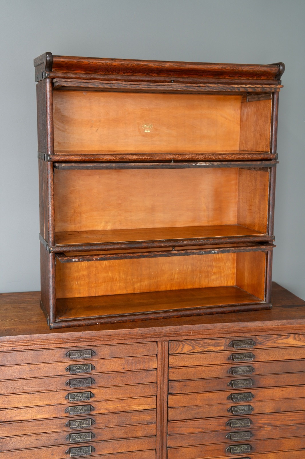 Vintage Macey Lawyer Barrister Bookcase shelf wood Cabinet Glass Doors Antique