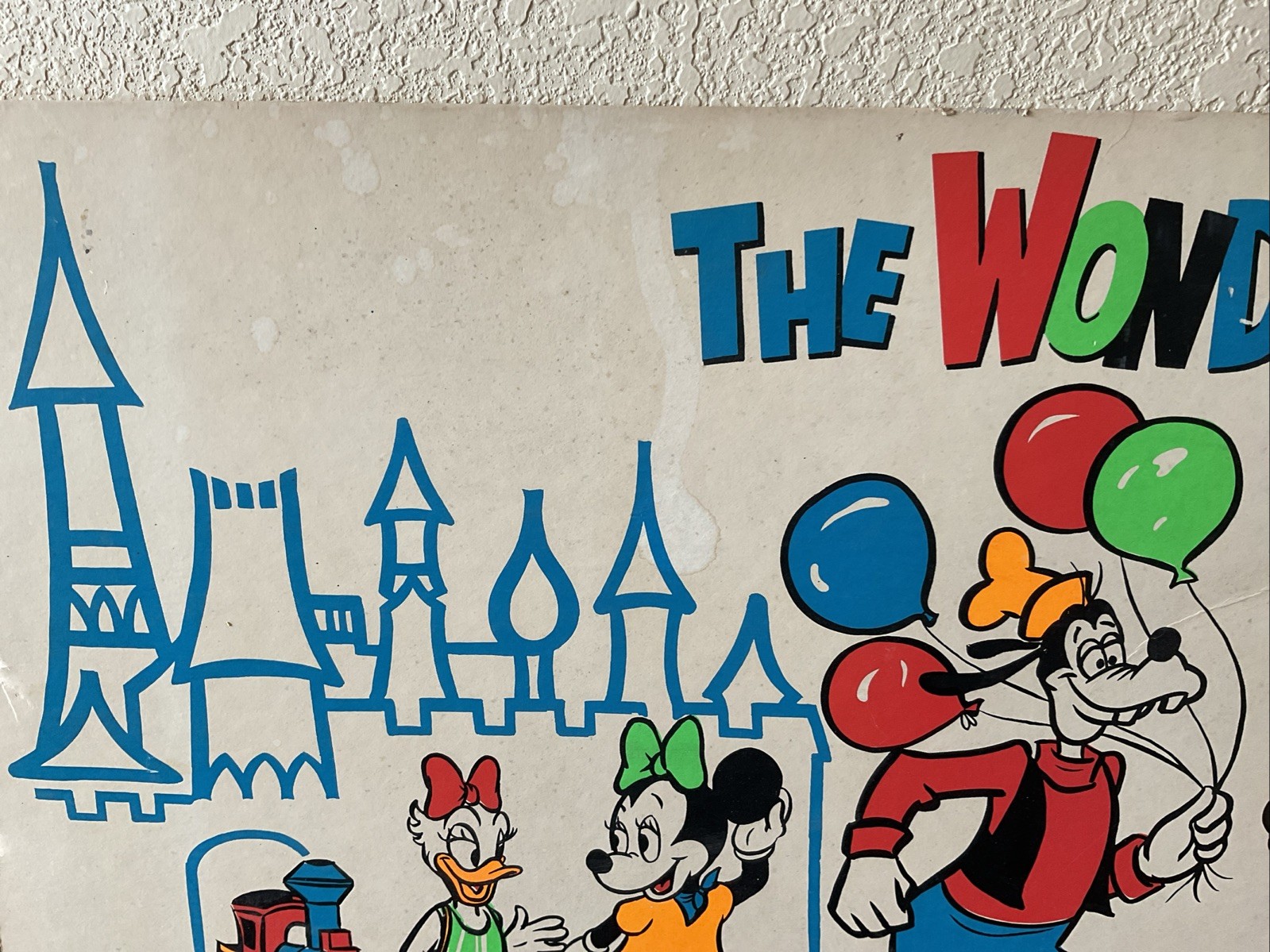 Rare! Vintage 47” Walt Disney Store Display Sign Mickey Mouse Wonderful World