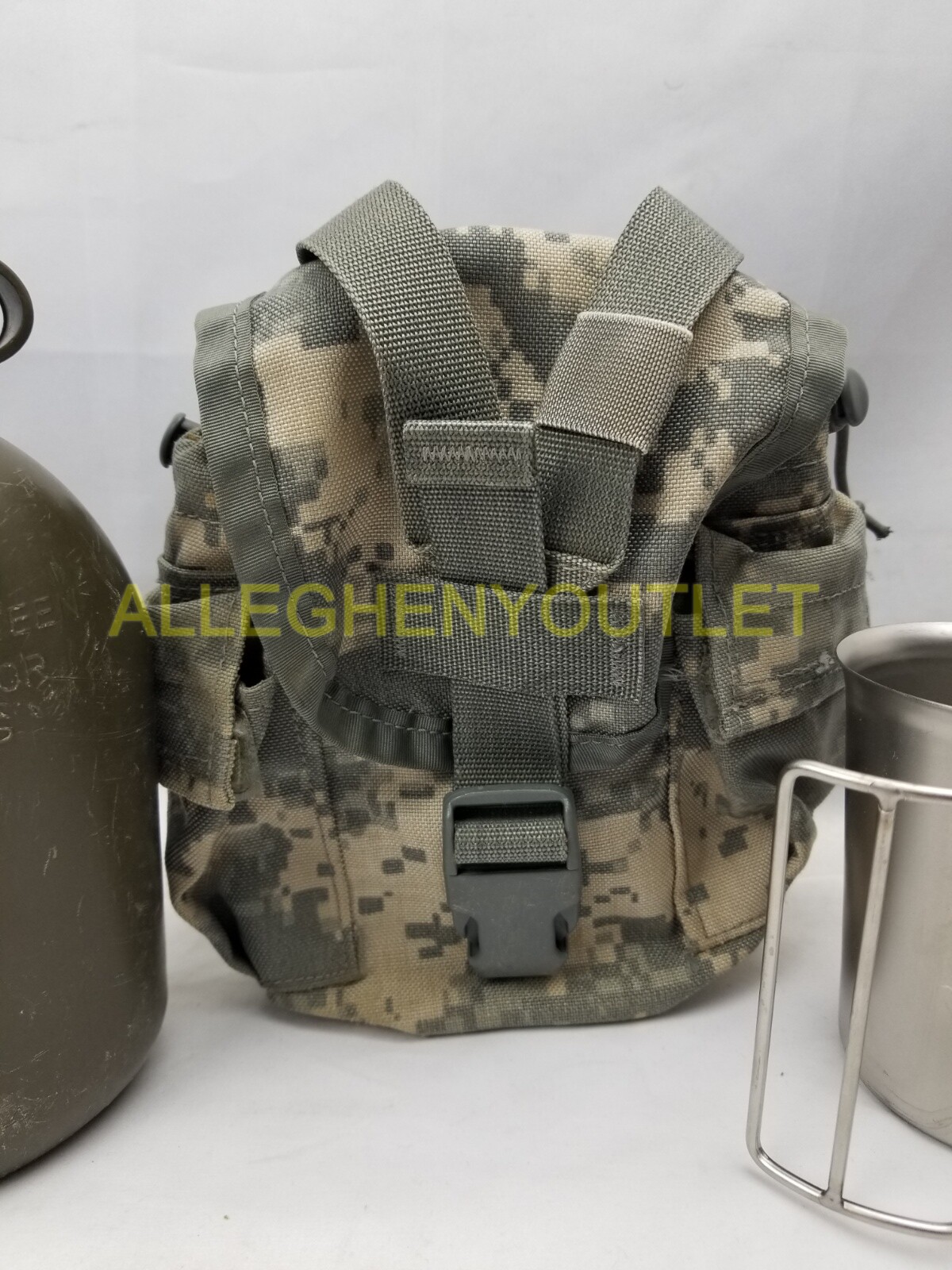 USGI Military 3 Pc Set 1QT OD Canteen MOLLE ACU Pouch Cover & Stainless Cup VGC