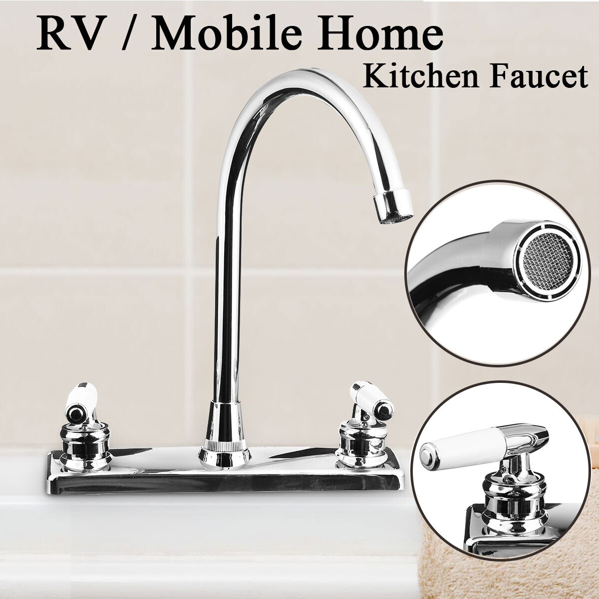 8Inch Chrome High Arc Kitchen Faucet 2Handle Sink Mixer Tap Deck Mounted Plastic