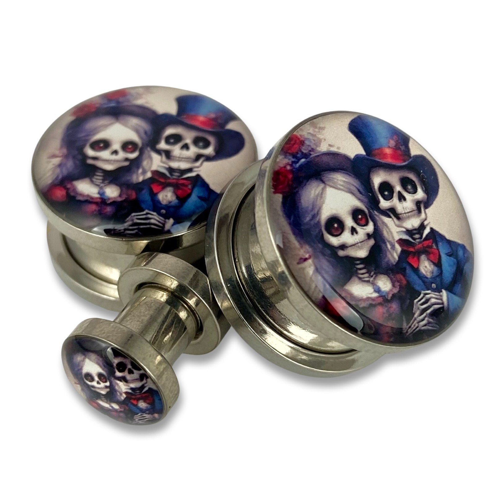 Pair of Victorian Skeleton Picture Plugs (MTO-074) gauges 16g thru 1 inch