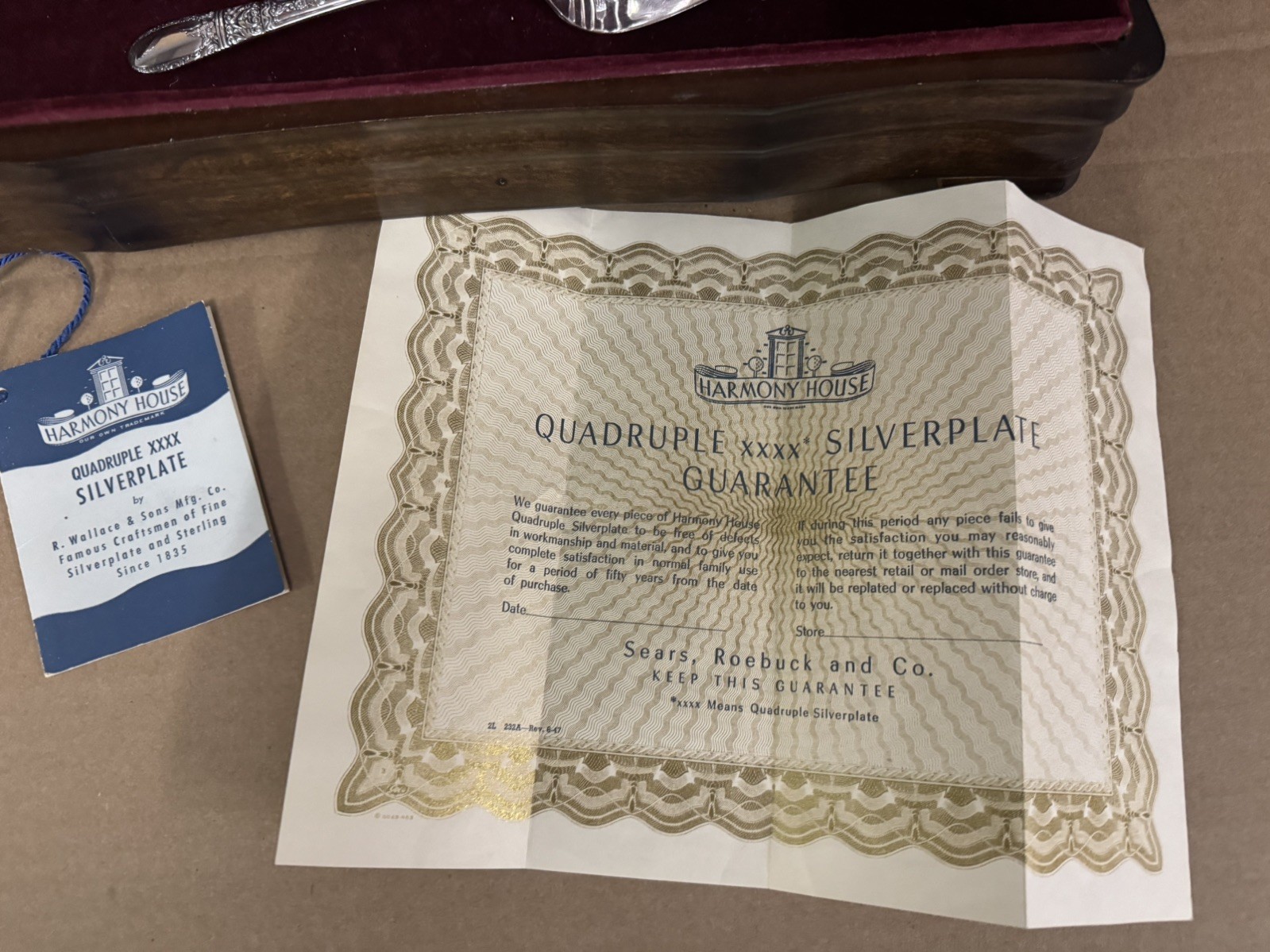 Harmony House Wallace XXXX Quadruple Silverware Set 55 pc with Certificate