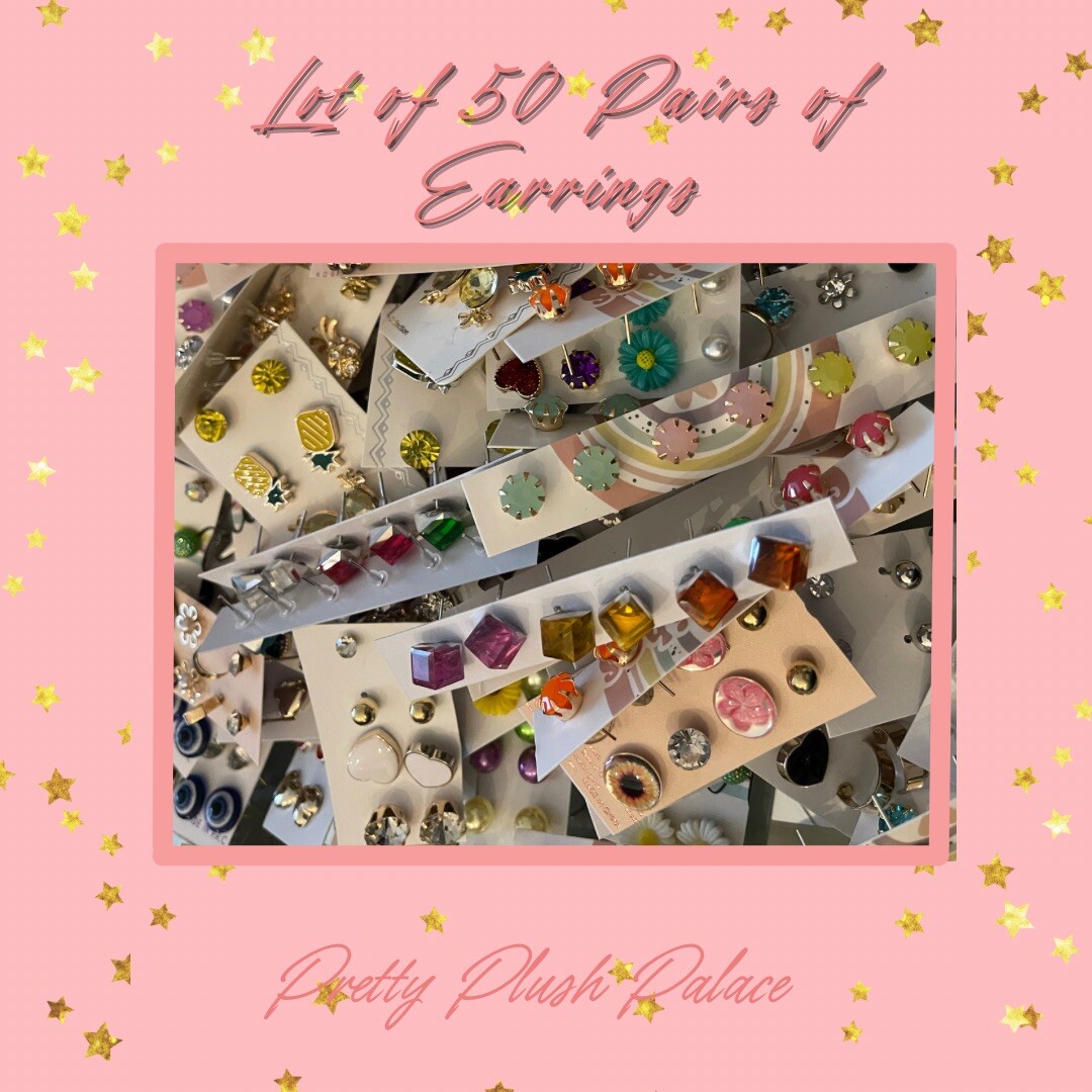 Wholesale Lot of 50 Pairs of Assorted Stud Earrings New Bling Glam