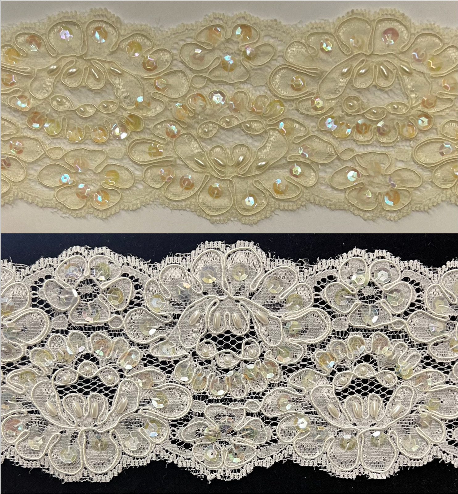 3.5" Beaded & Corded Bridal Embroidered Lace Trimming - 3 Continuous Yards!