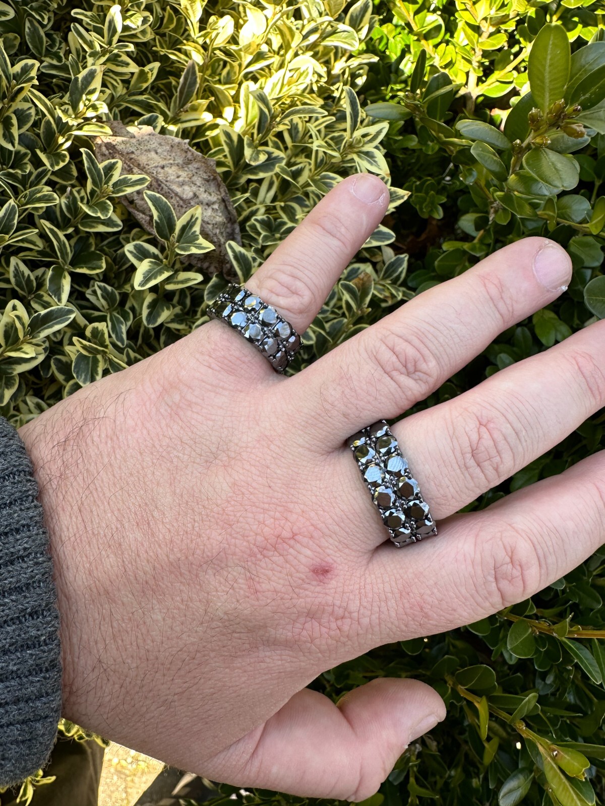 Black Moissanite Ring Real 925 Silver Oxidized Rhodium Hip Hop Iced Tennis Band