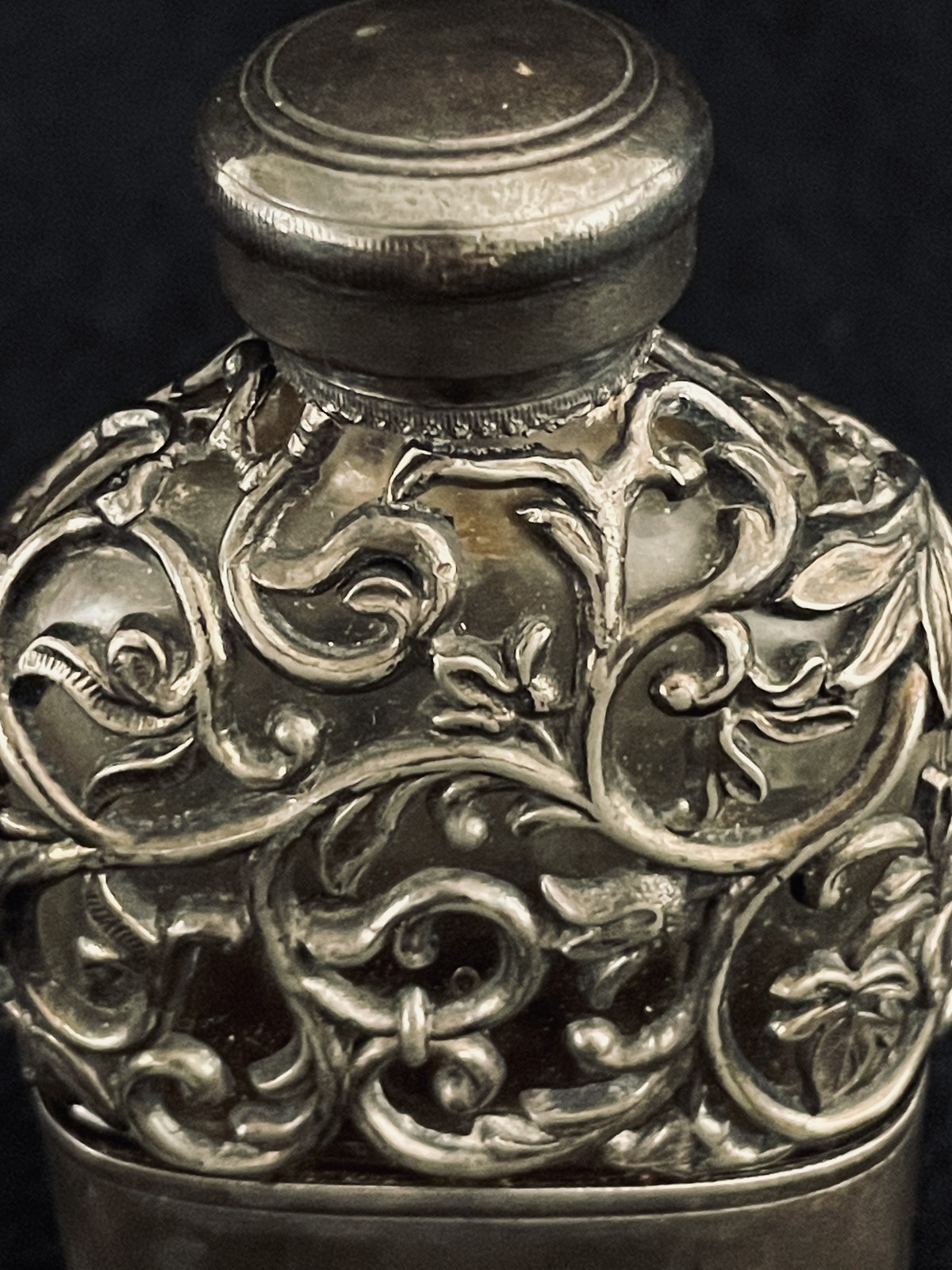 Civil War Era Whiskey Glass Flask MV OLRY w Repousse Style Metalwork