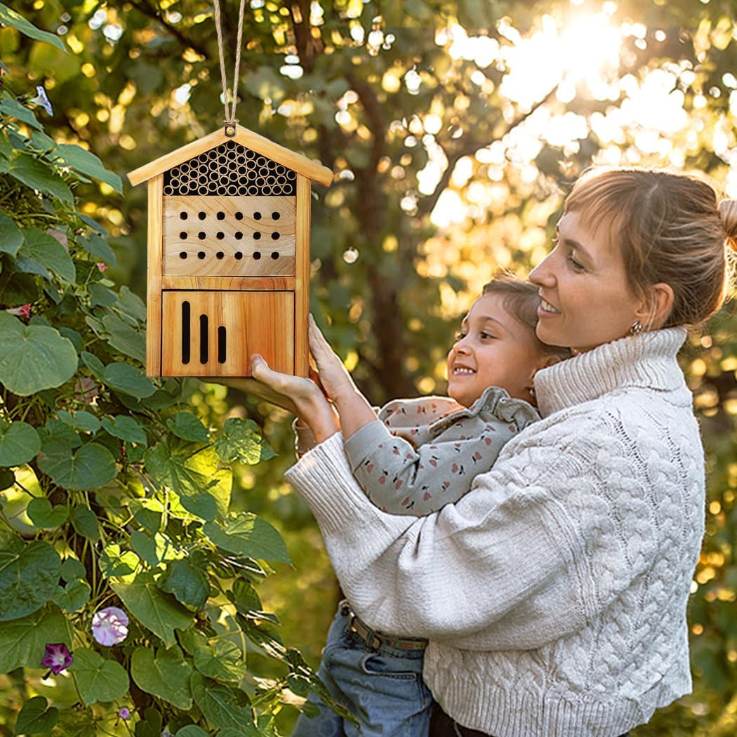 Mason Bee House -Wax Coated Mason House for the Garden, Natural Handmade Wooden