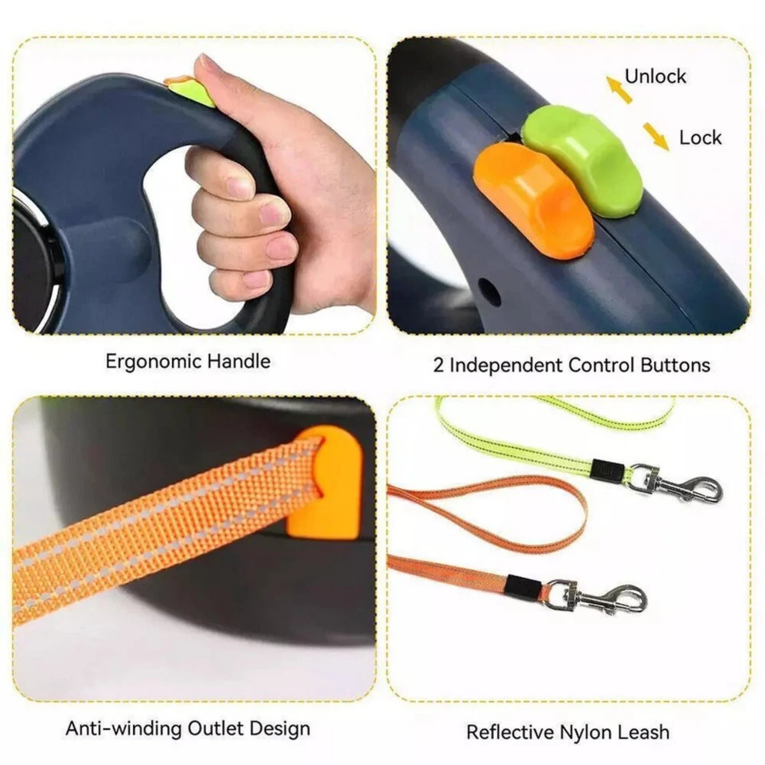 Retractable Reflective Dual Pet Leash Lead 360Swivel Double Dog Walking Leash A+
