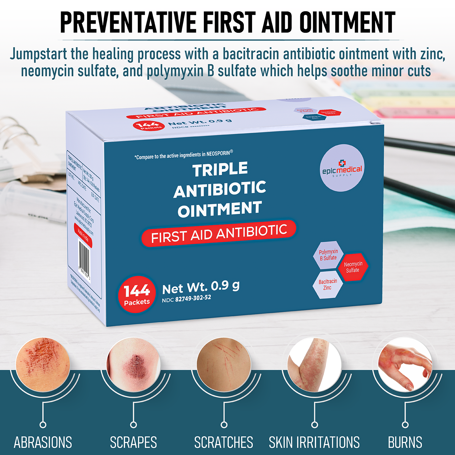 Epic Medical Supply Triple Antibiotic Ointment .9g Packets 144 Per Box
