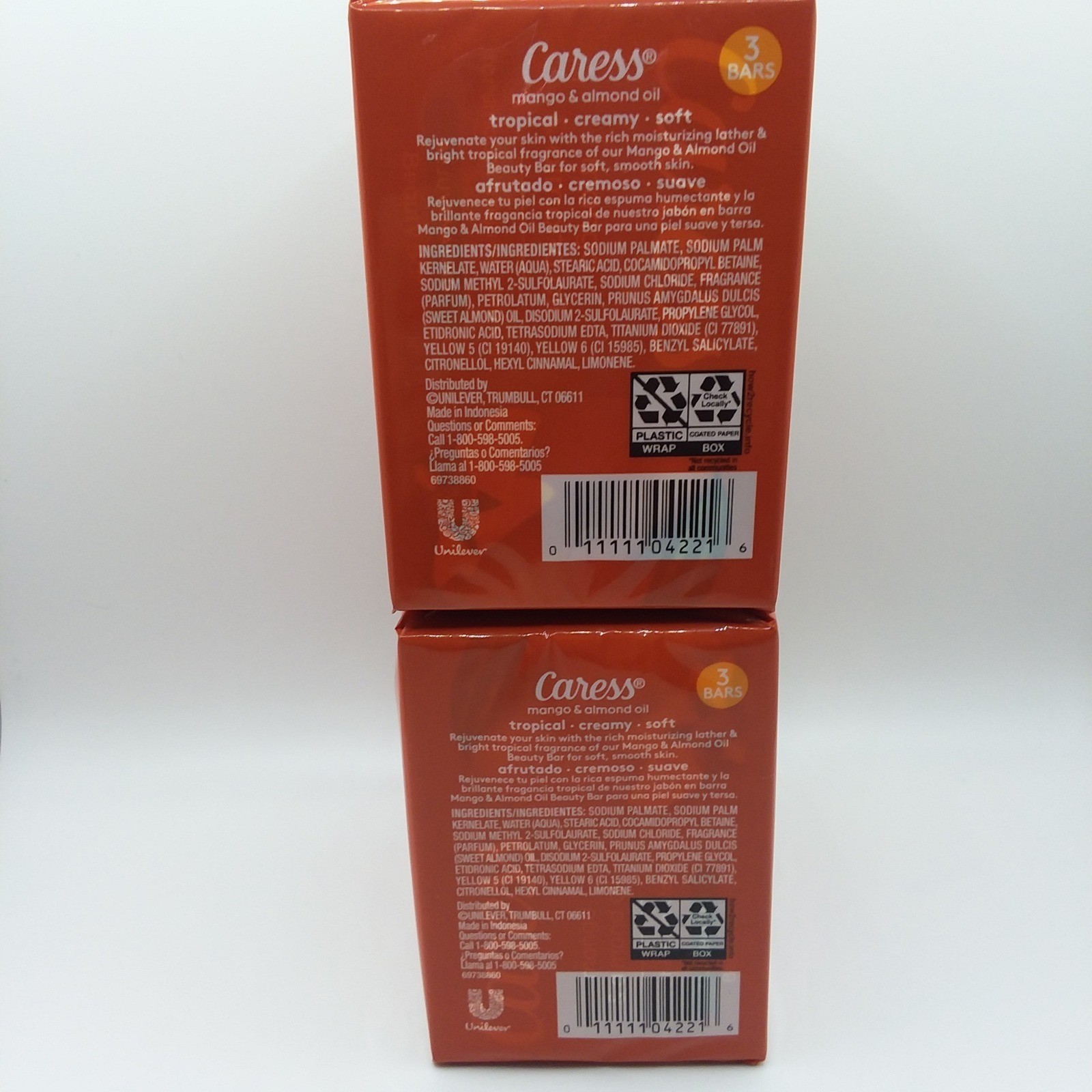 Caress Mango & Almond Oil Rejuvenating Beauty Bar Soap 2 Packs/3 Bars = 6 total