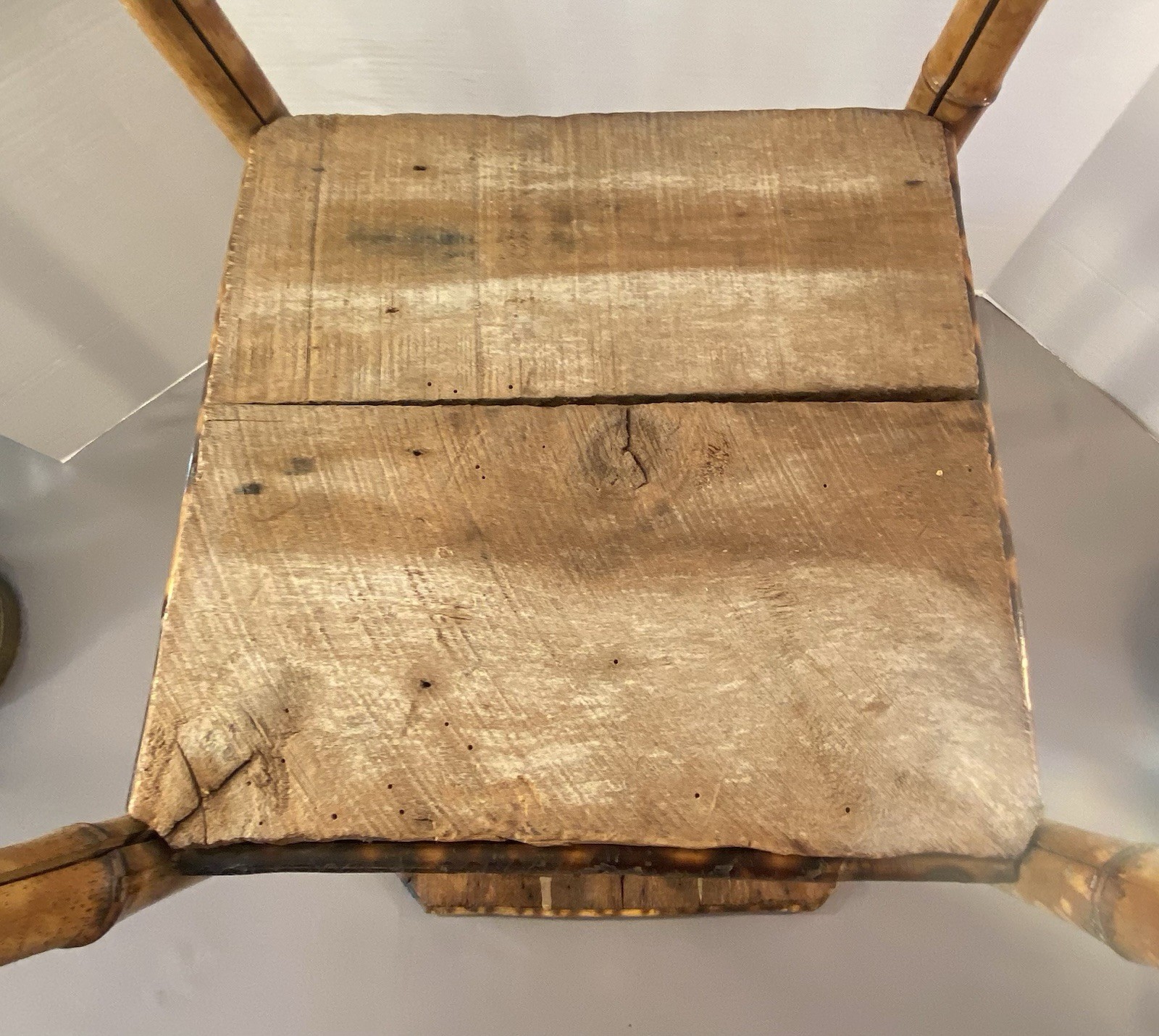 Antique 2 Tier Tiger Bamboo Side Table Victorian Aesthetic Painted Top **READ**