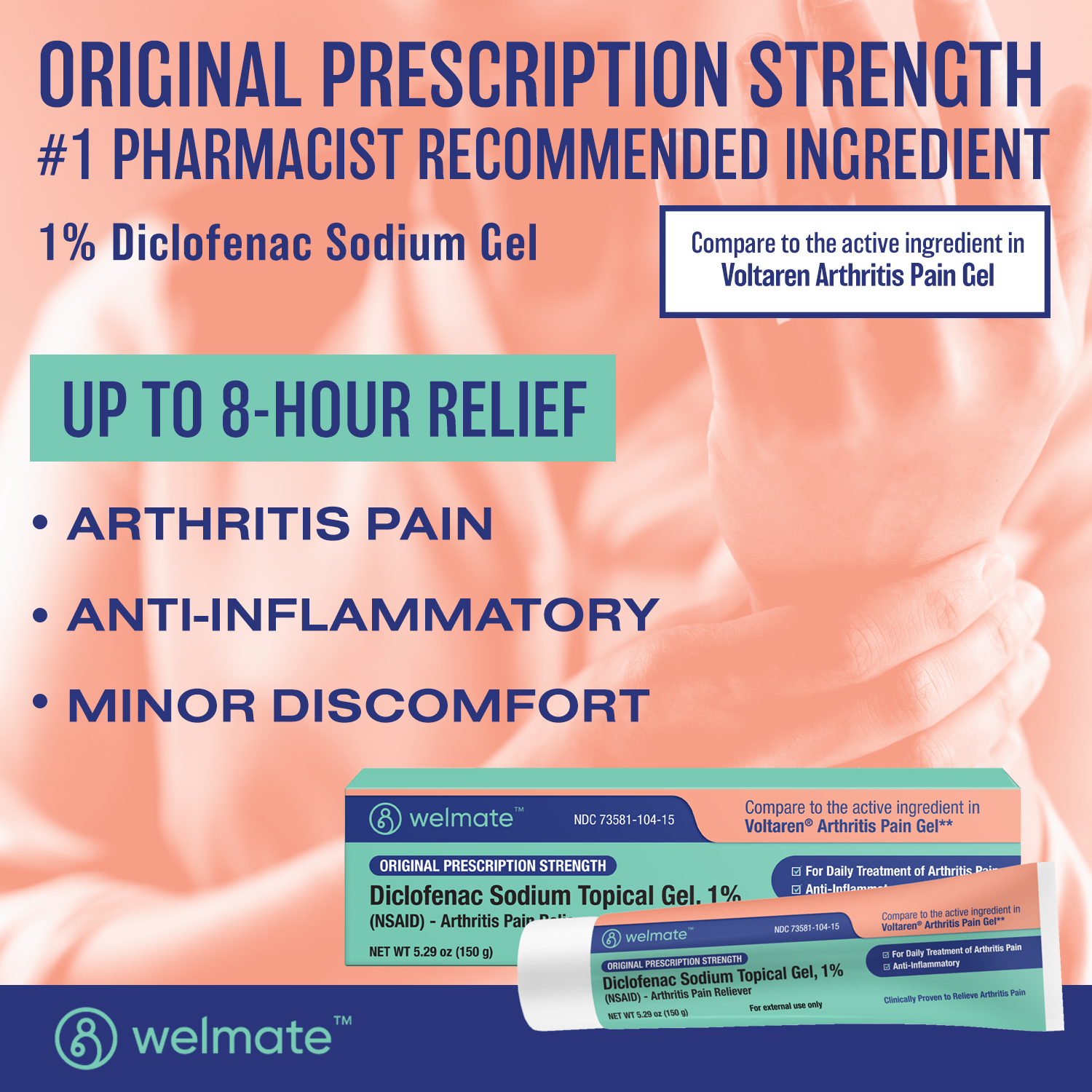 WELMATE Arthritis Pain Reliever - Diclofnac Sodium Topical Gel 1% (150g)