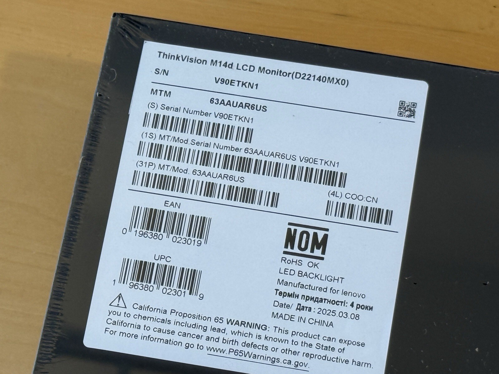 Lenovo ThinkVision M14d 14" Class LED Monitor - 16:10 - Raven Black