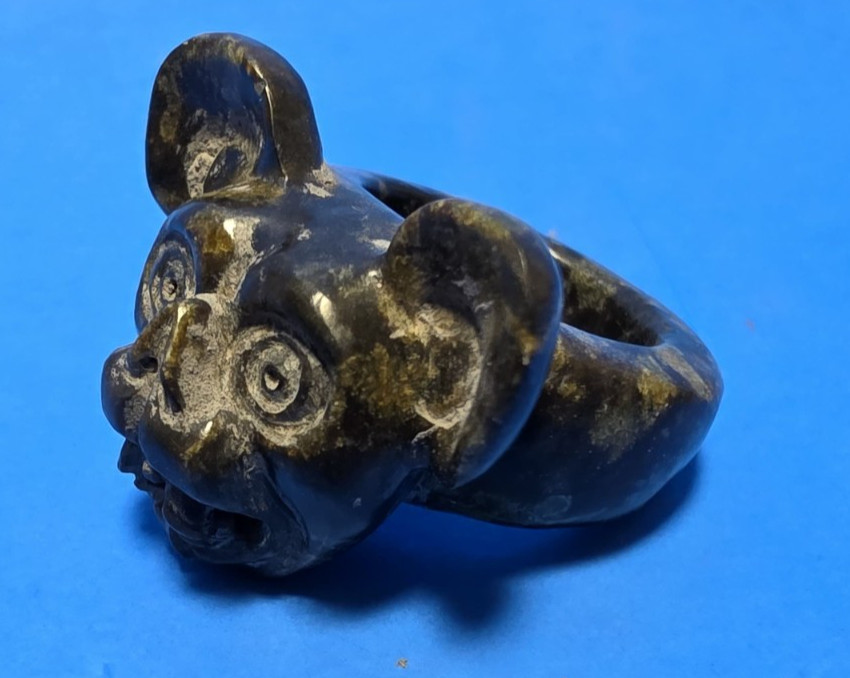PRE-COLUMBIAN ZAPOTEC SERPENTINE STONE CAMAZOTZ GOD RING