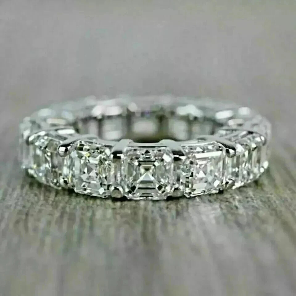 4.00Ct Asscher Cut Lab-Created Diamond Wedding Ring Band 14K White Gold Plated