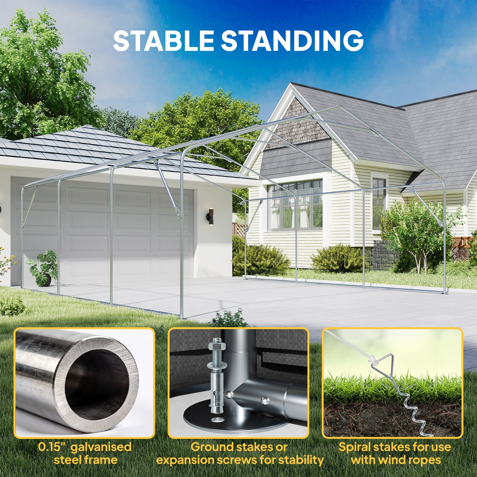 20' x 20' Heavy Duty Carport, Portable Garage with Doors, Windows