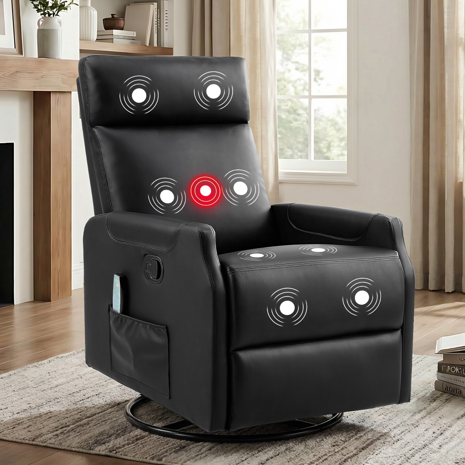 EBELLO Manual Swivel Recliner Chair with Massage & Heat, PU Leather Rocker Chair