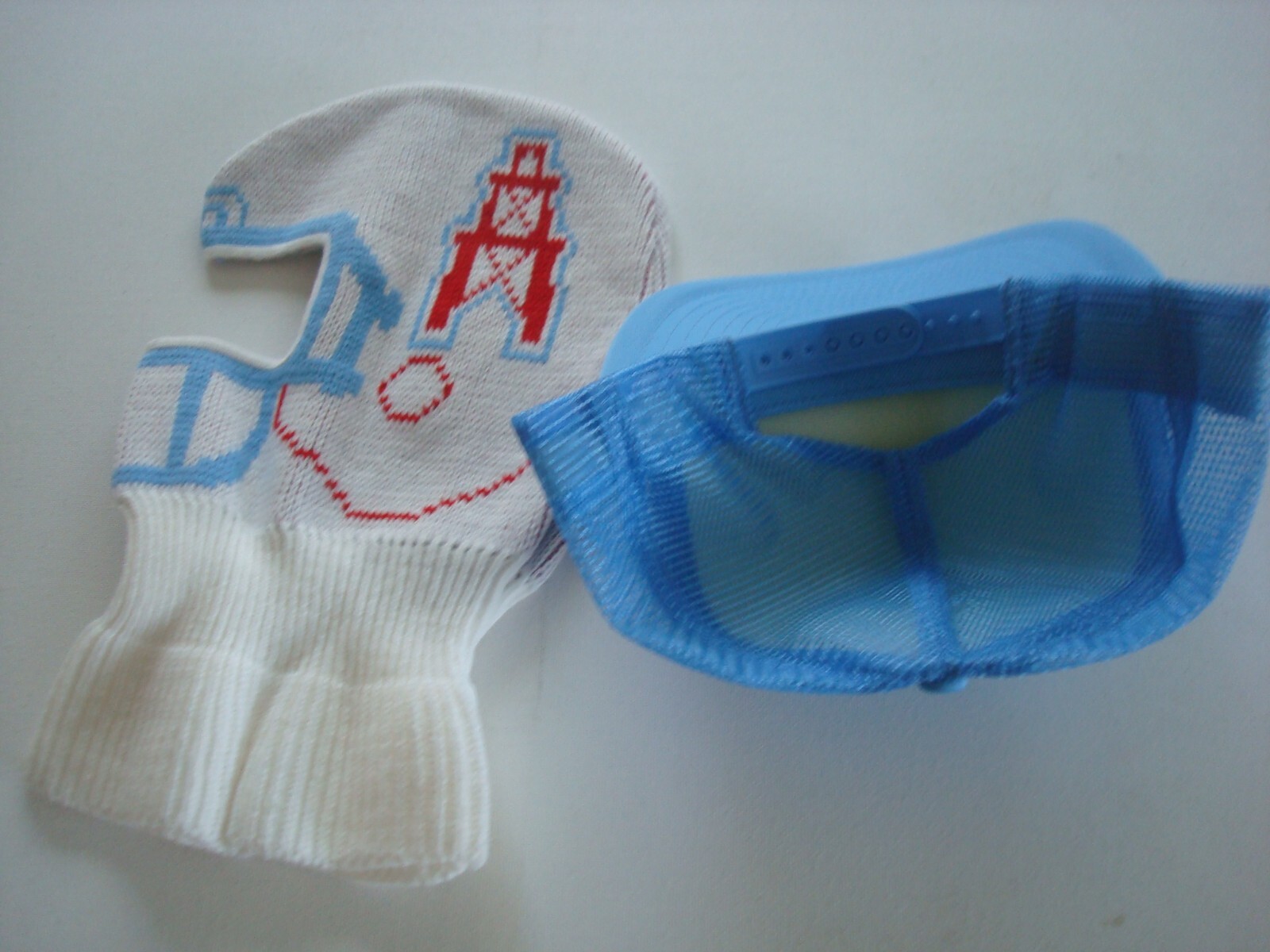 HOUSTON OILERS 80S 90S 2PC LOT SKI MASK BEANIE SNAPBACK HAT CAP VINTAGE K2