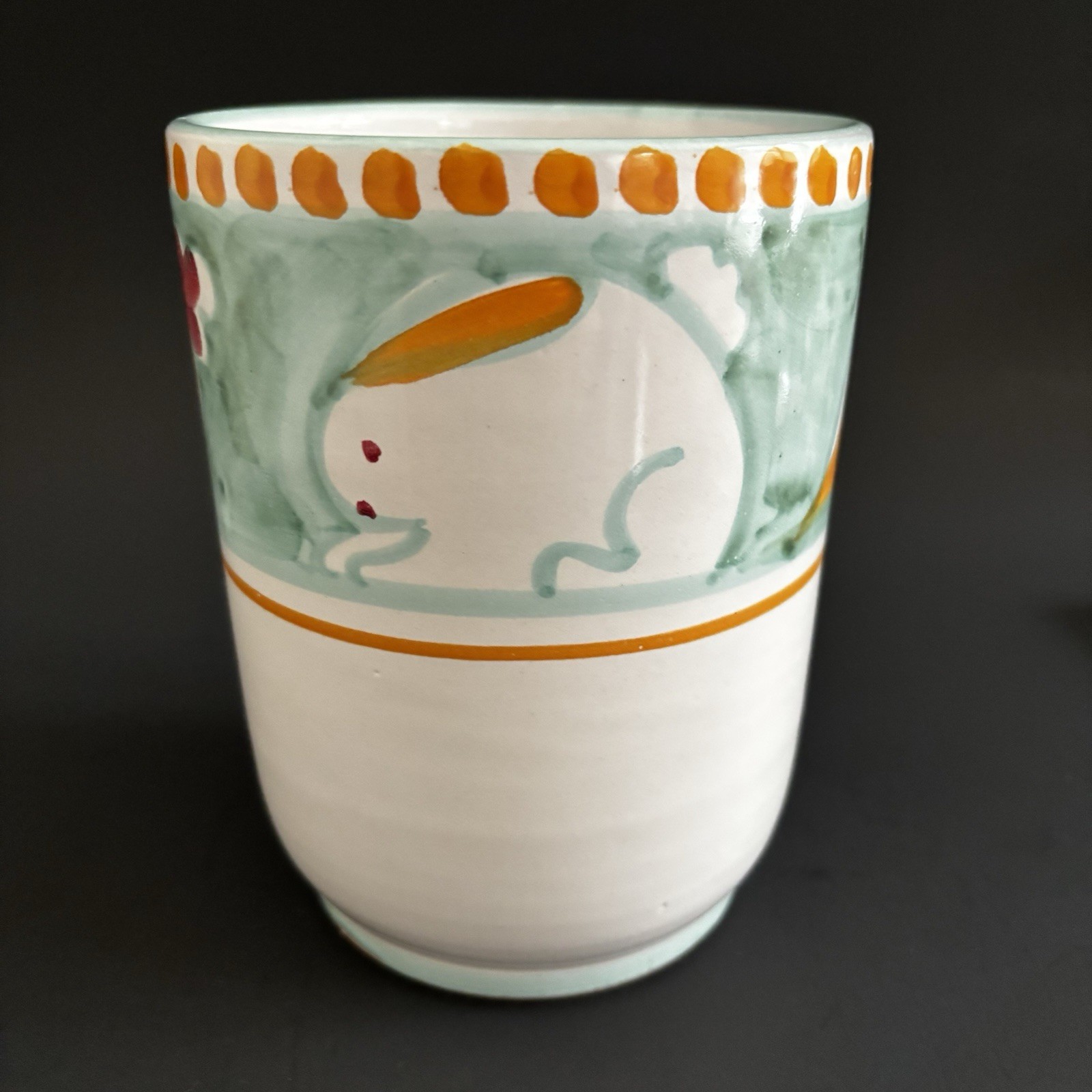 Solimene Vietri Bunny Rabbit Carrot 6.25” Utensil Crock Jar Container Italy