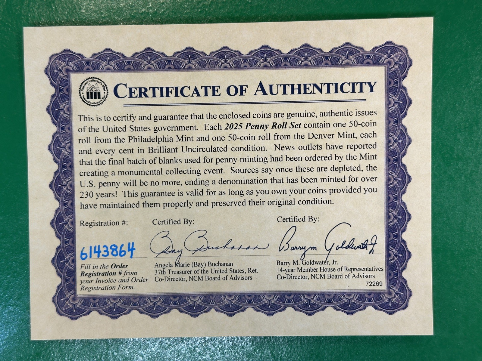 2025 Lincoln Penny Rolls Uncirculated P & D Mints Certificate Included