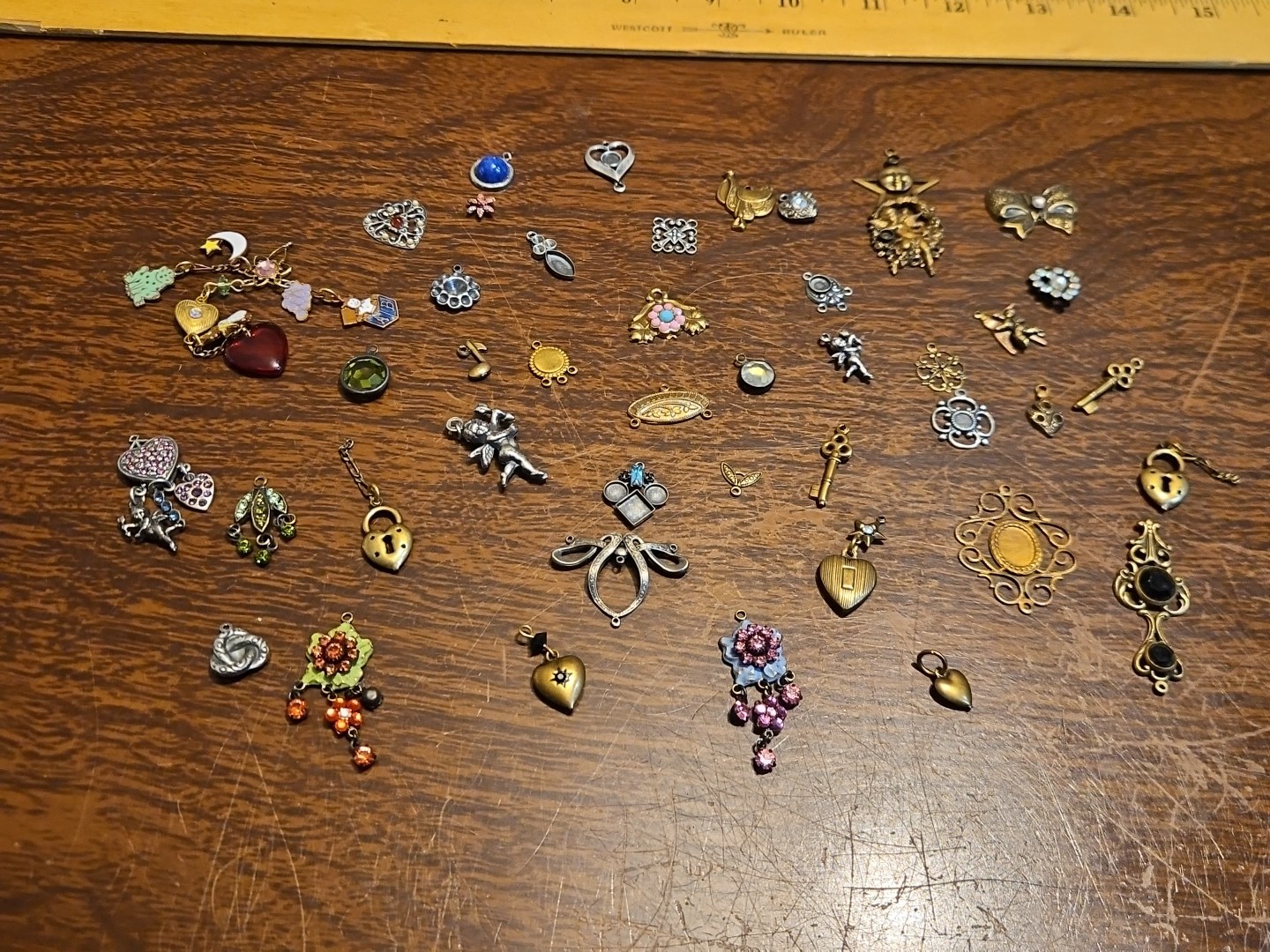 Lot Of 50 Mixed Parts Pcs France Vintage 60s Brass Stampings Findings Jewelry 26