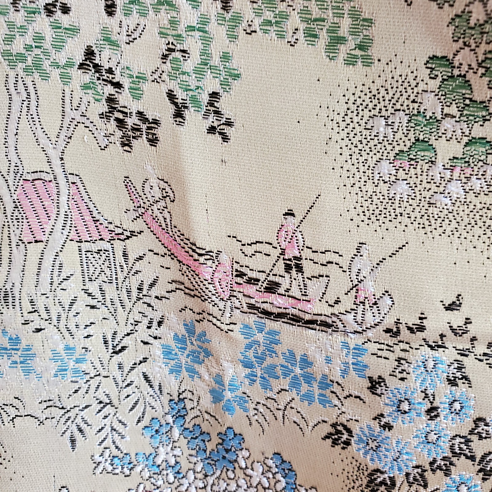 Greater Shanghai Hi-Low Kimono House Dress Vintage V-Neck Gold Brocade Size L