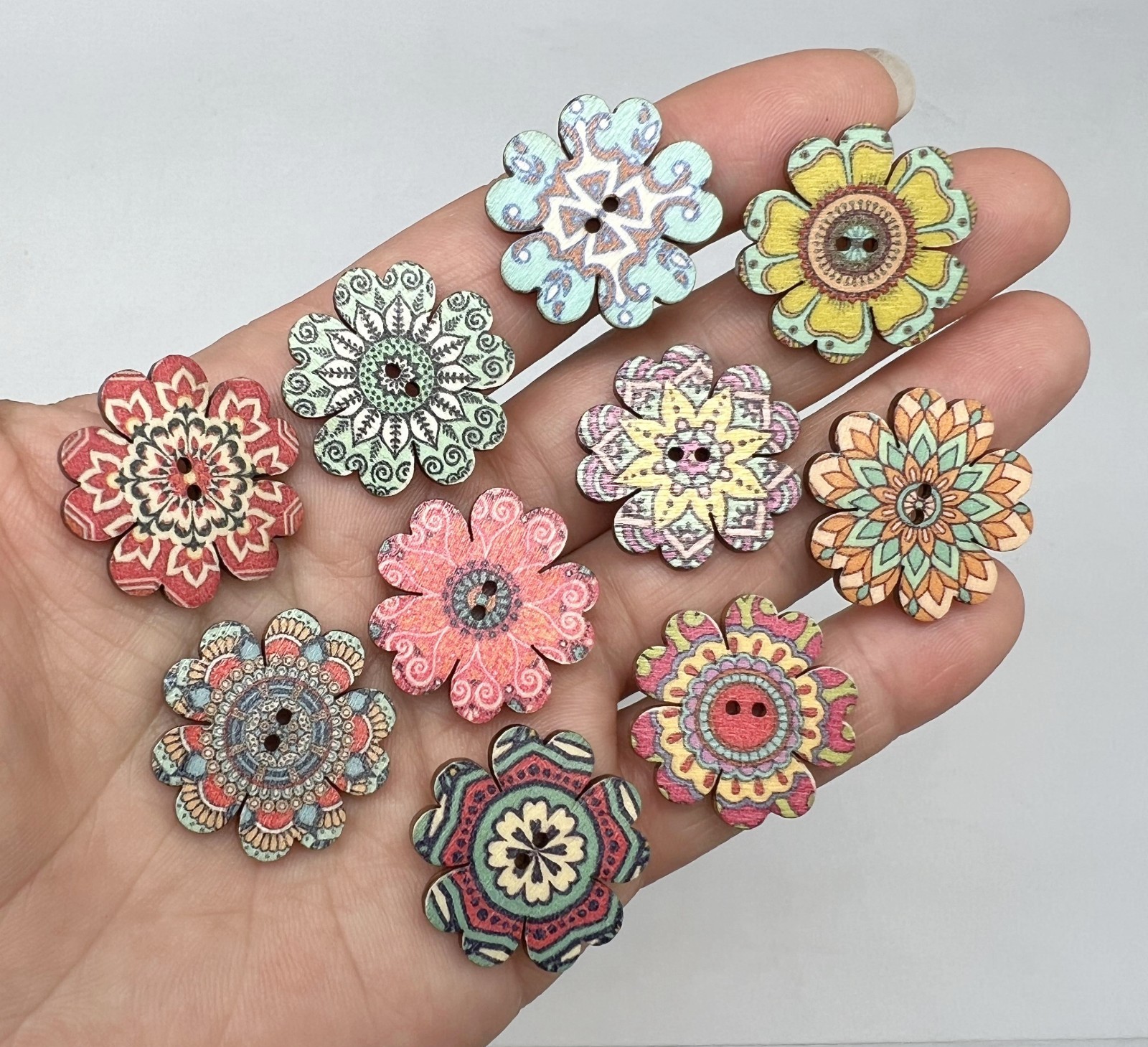 50PC Vintage flower Wood Buttons Sewing Crafts 25mm 1 Inch
