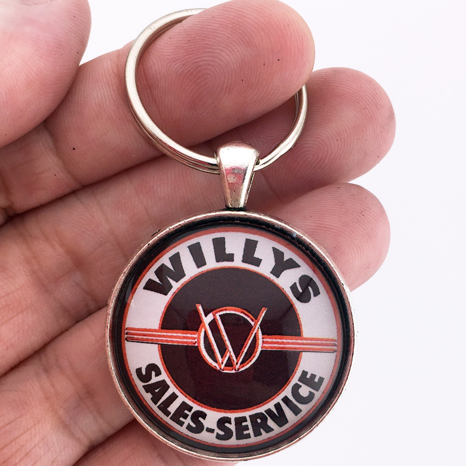 Vintage 1940's Willys Sales and Service Sign Jeep Logo 1.2" Diameter Keychain