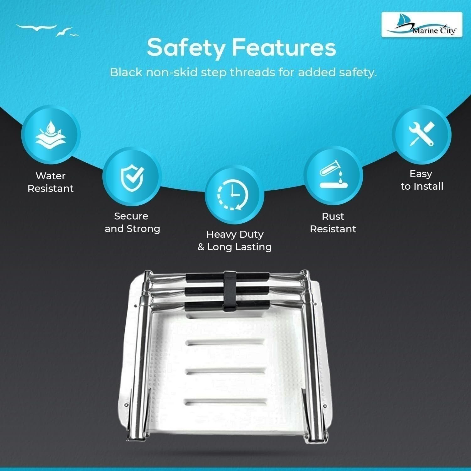 MARINE CITY 304 Stainless Steel 3 Step I/B Swim Platform Telescoping Ladder