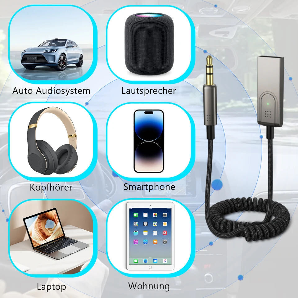 USA Aux to Bluetooth 5.1 Adapter 3.5mm Bluetooth Receiver Microphone for Car Lot