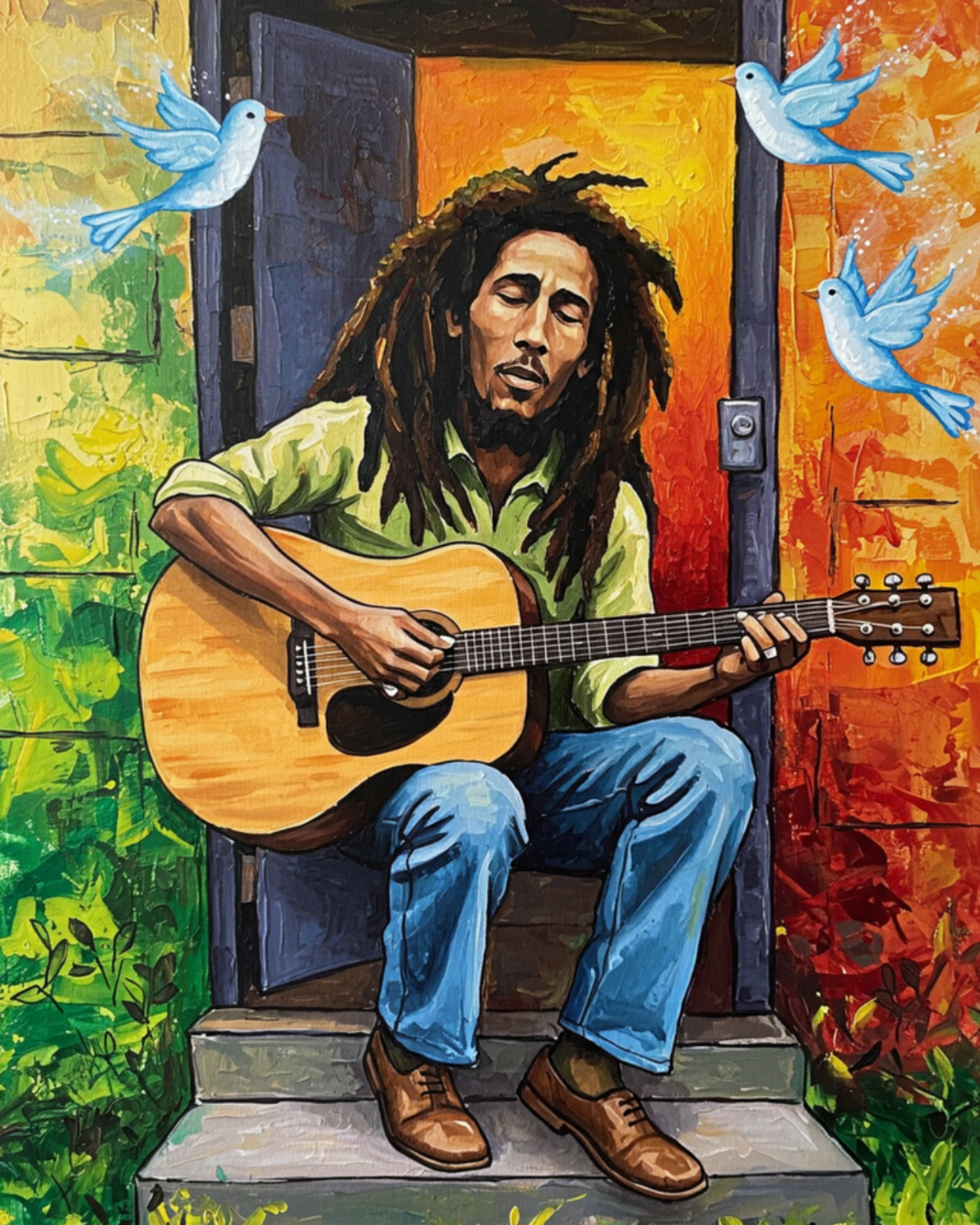 Bob Marley Three Little Birds Painting Poster