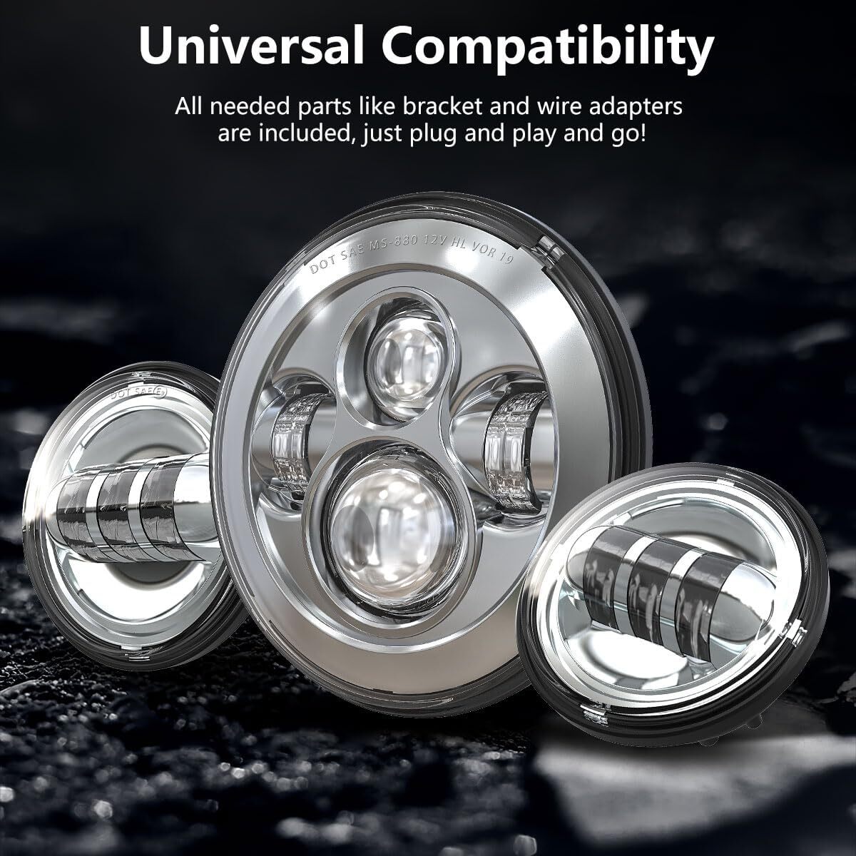 7 Inch 140W LED Headlight Hi/Lo + 2Pcs 4.5Inch 80W Fog Light for Harley Davidson