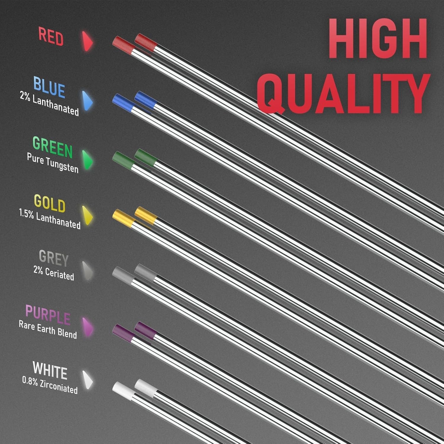 TIG Welding Tungsten Electrode 2% Lanthanated 5pk 1/16" & 5pk 3/32" by 7" Ass...