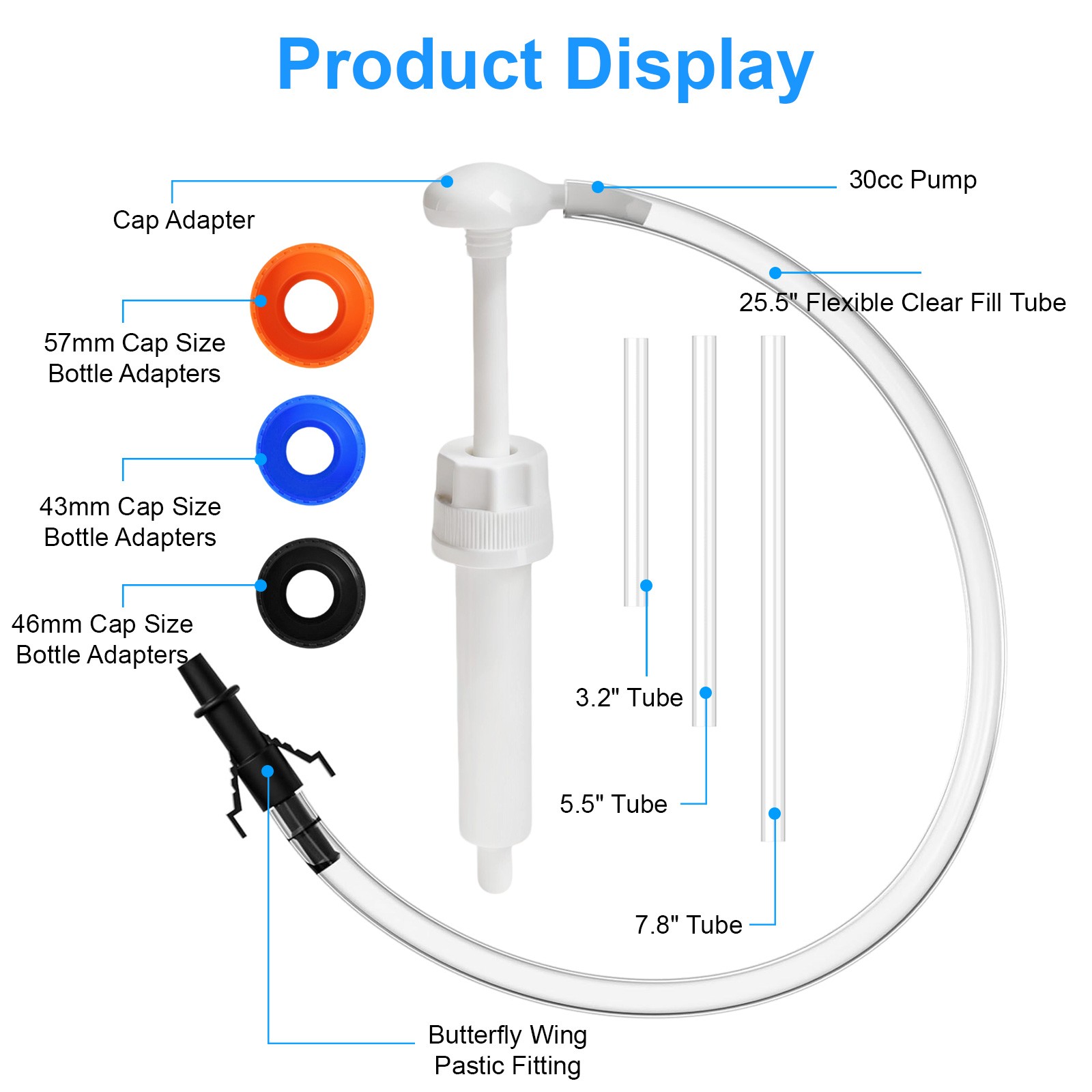 30cc Hand Oil Transfer Pump W/ 4 Cap Threads Adapters for Gallon & Quart Bottles